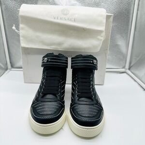 Versace Mens Black Leather Medusa High Top Sneakers Contrast Stitch Size 39 US 7